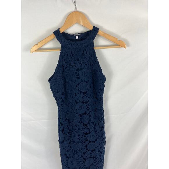 Lulus Women's Love Poem Navy Blue Lace Mini Sleeveless Halter Dress XS - Picture 3 of 6